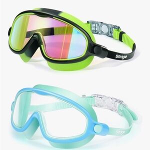 Sebago Kids Swim Goggles - Neon Green and Aqua
